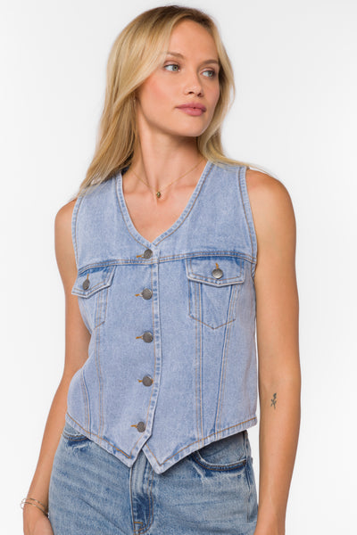 Kiana Retro Blue Vest - Jackets & Outerwear - Velvet Heart Clothing