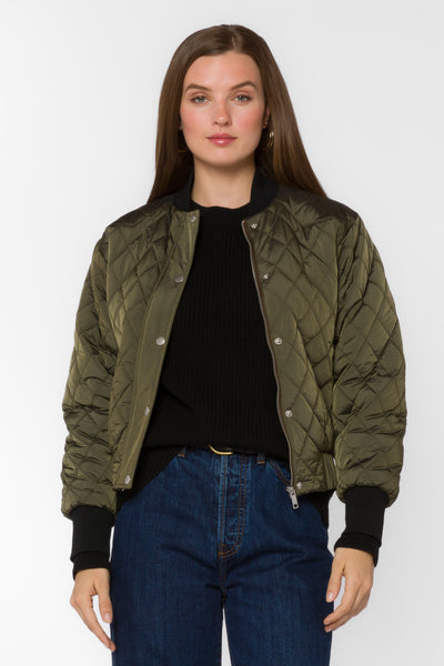 Sakura Army Green Bomber Jacket - Jackets & Outerwear - Velvet Heart Clothing