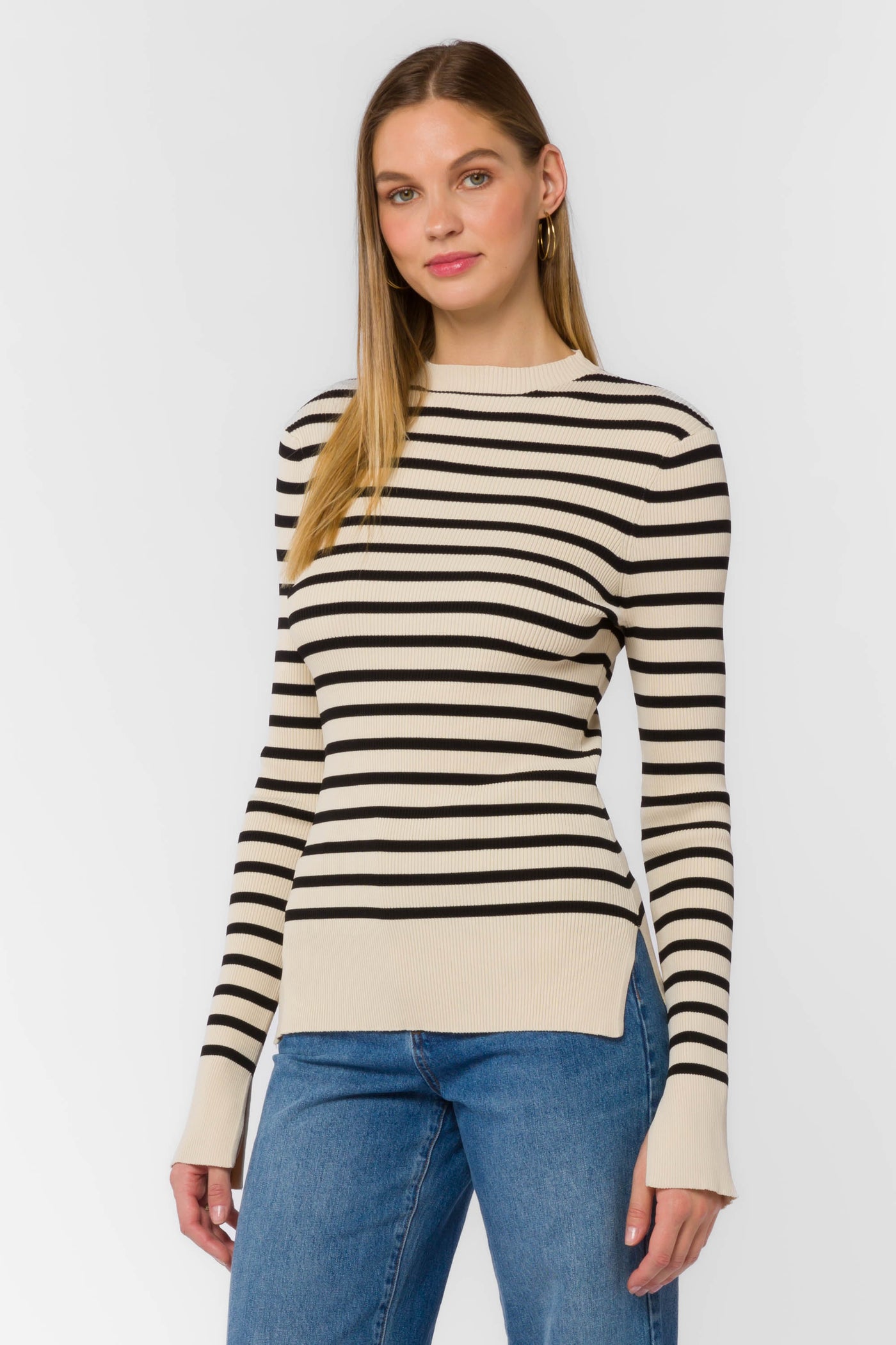 Teresa Black Ivory Stripe Sweater - Sweaters - Velvet Heart Clothing