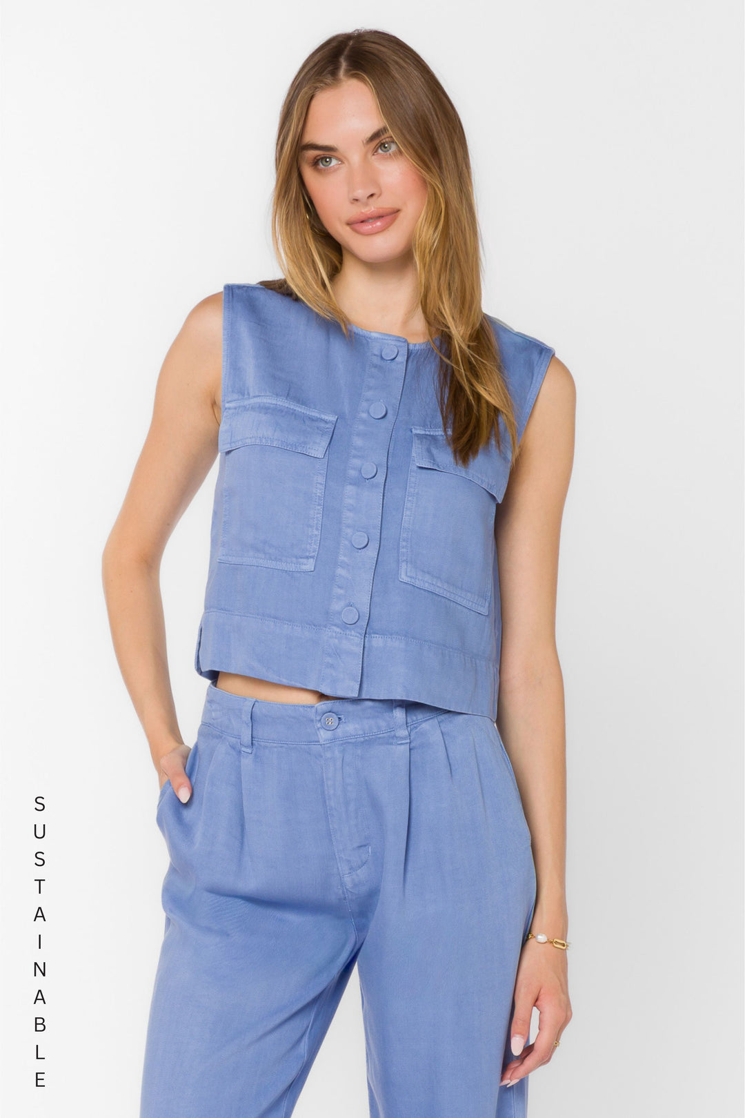 Lozano Peri Sky Vest - Tops - Velvet Heart Clothing