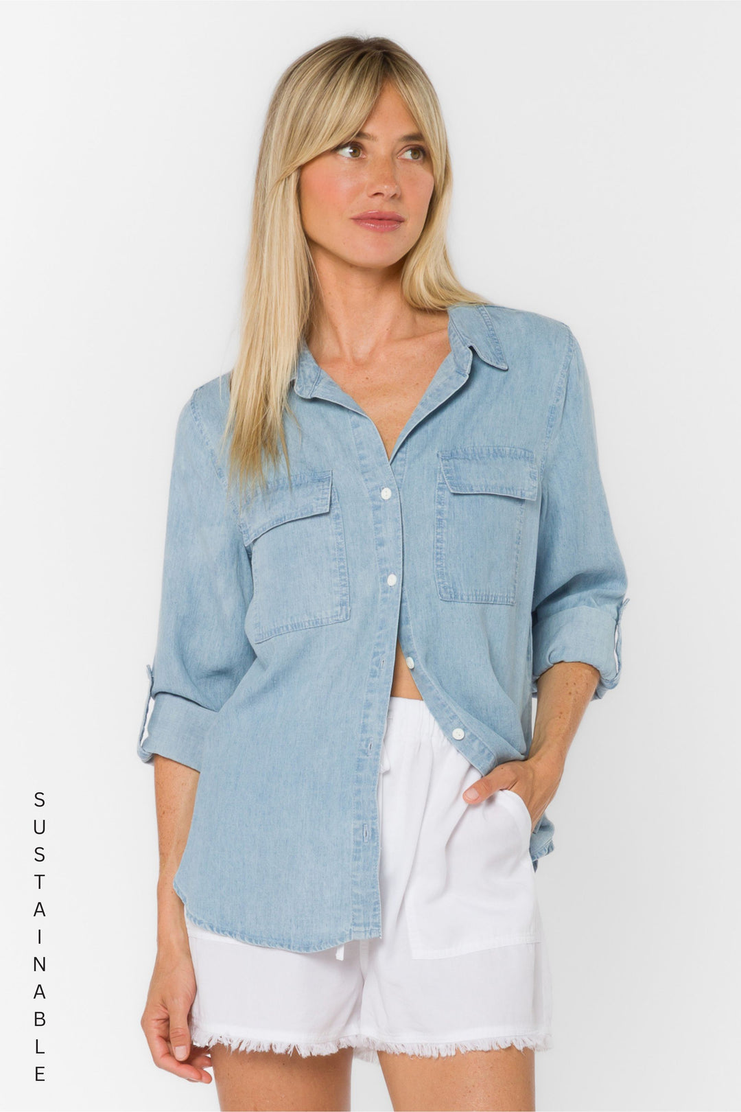 Talma Washed Blue Shirt - Tops - Velvet Heart Clothing