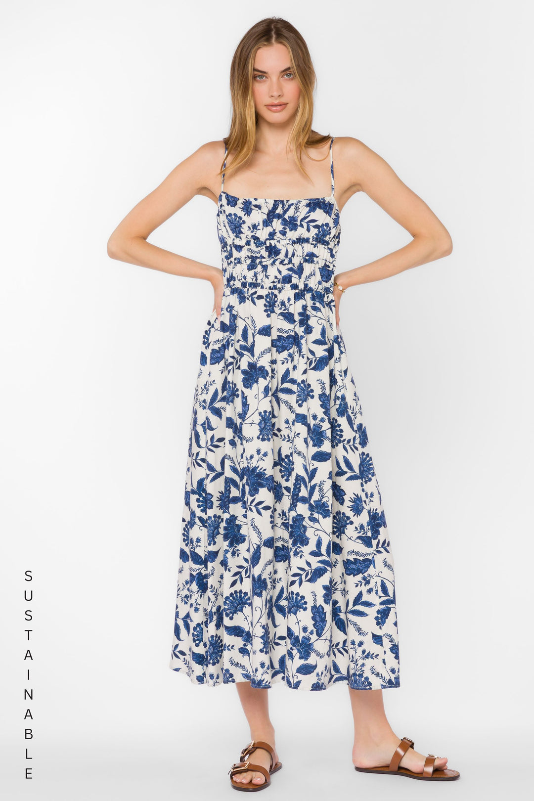 Tanella Blue Floral Dress XL / Blue Jacobean Floral Tanella Blue Floral Dress XL / Blue Jacobean Floral