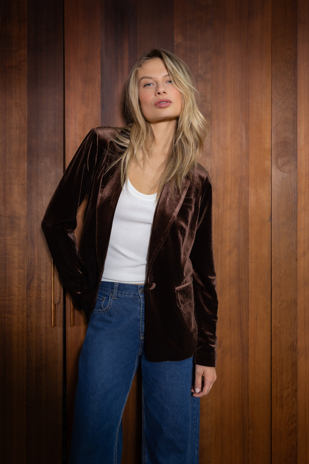 Lizzy Velvet Brown Blazer - Jackets & Outerwear - Velvet Heart Clothing