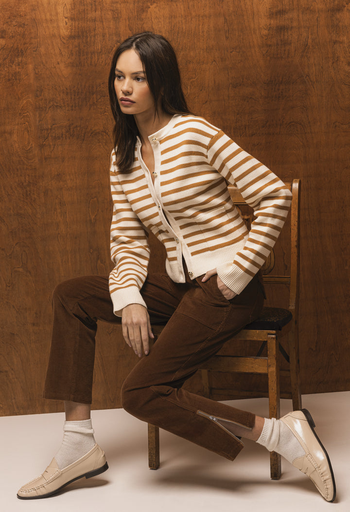 Melinda Burlap Stripe Cardigan - Sweaters - Velvet Heart Clothing