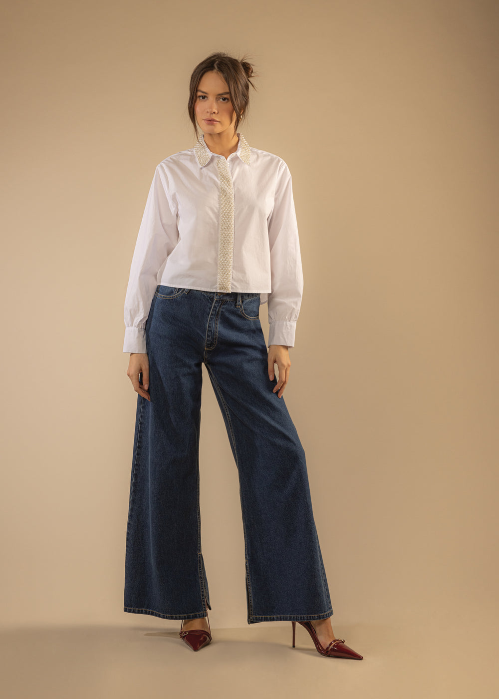 Soleil White Pearl Shirt - Tops - Velvet Heart Clothing