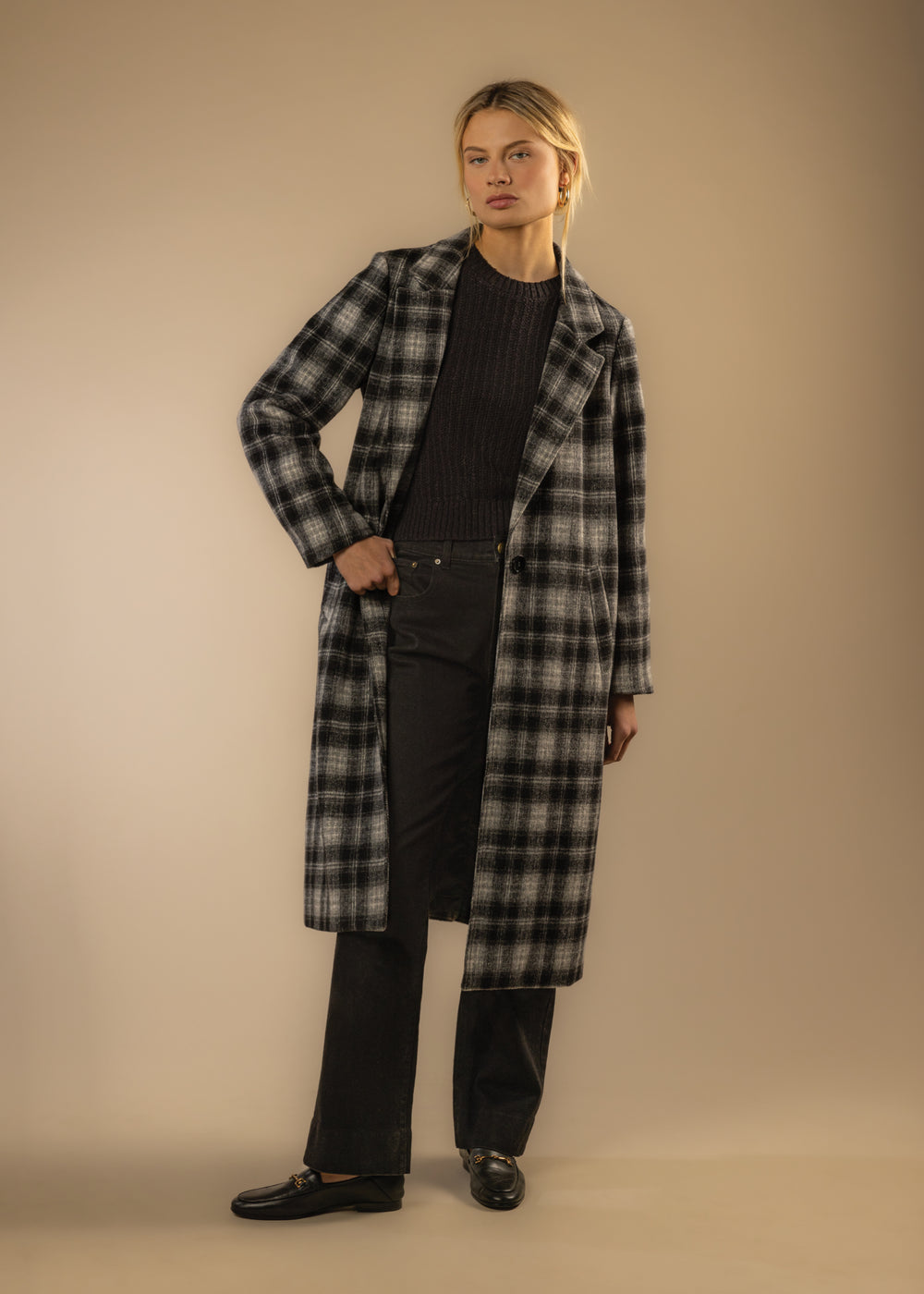 Myrtle Grey Plaid Coat - Jackets & Outerwear - Velvet Heart Clothing