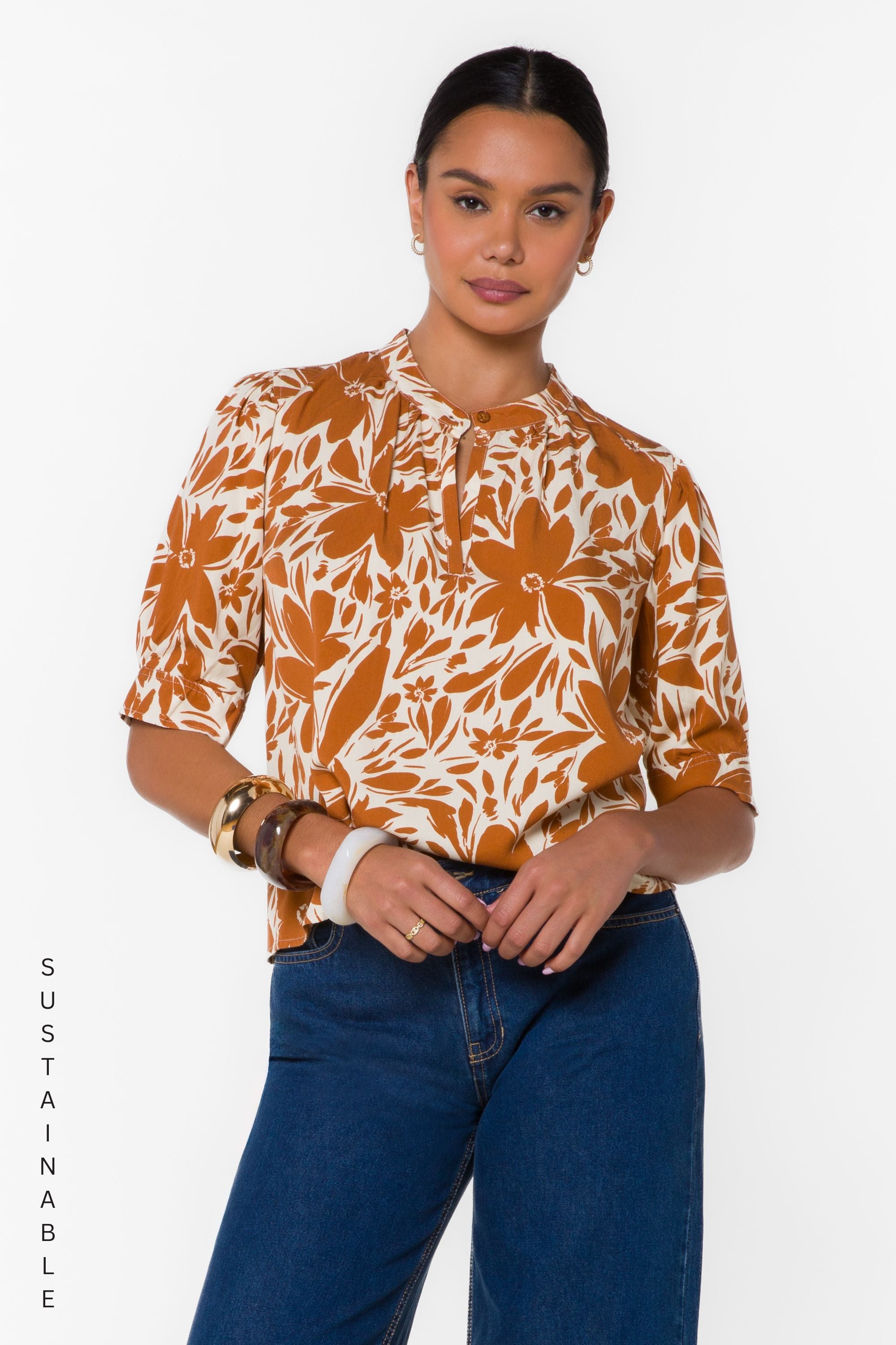 Almafi Cocoa Floral Top – Velvet Heart Clothing