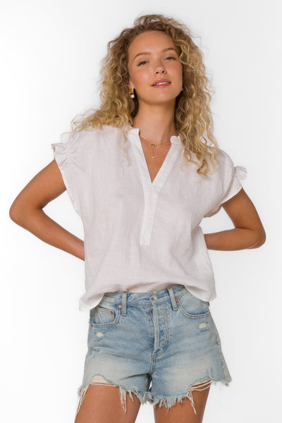 Avery Optic White Linen Top - Tops - Velvet Heart Clothing