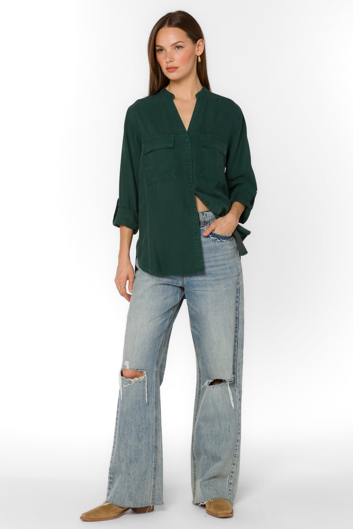 Addilyn Pine Needle Green Shirt - Tops - Velvet Heart Clothing