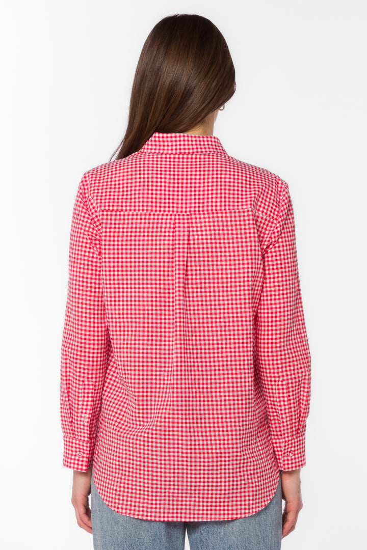 Adelynn Cherry Gingham Shirt - Tops - Velvet Heart Clothing