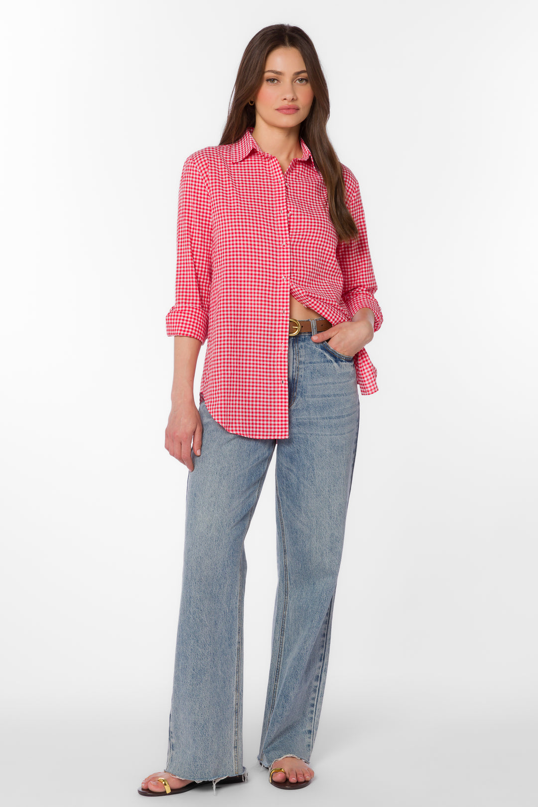 Adelynn Cherry Gingham Shirt - Tops - Velvet Heart Clothing