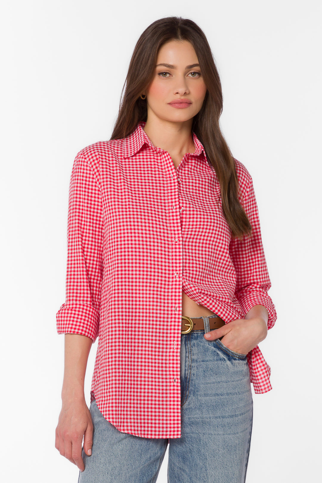 Adelynn Cherry Gingham Shirt - Tops - Velvet Heart Clothing