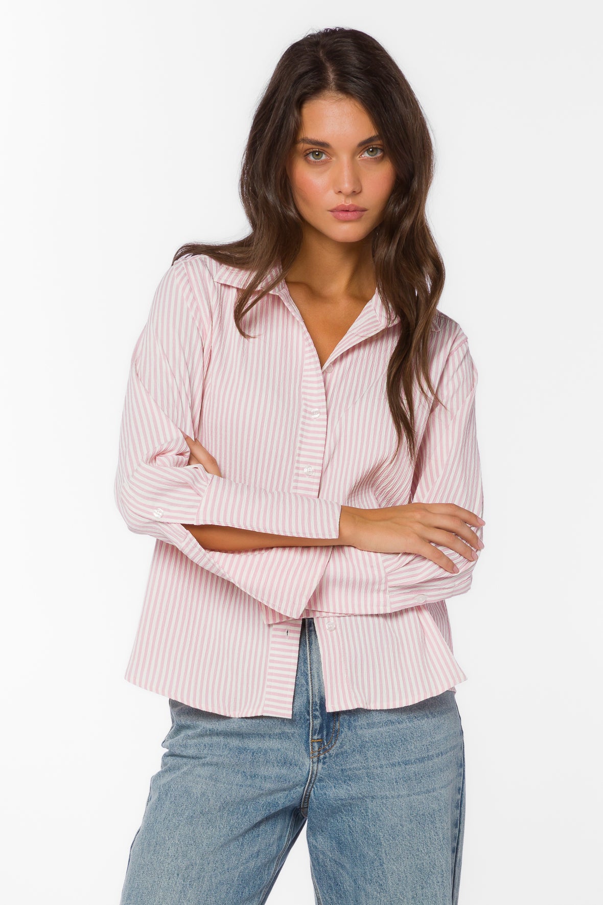 Amaya Pink Stripe Shirt - Tops - Velvet Heart Clothing