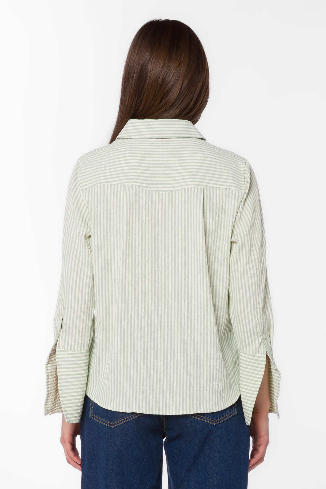 Amaya Sage Stripe Shirt - Tops - Velvet Heart Clothing