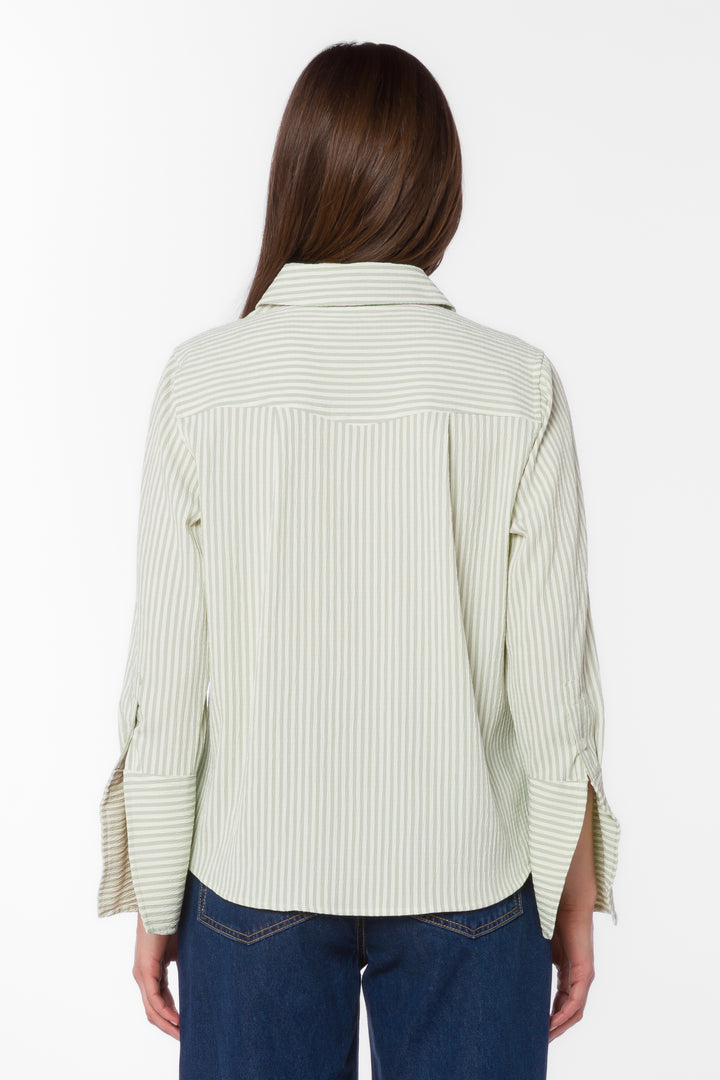Amaya Sage Stripe Shirt - Tops - Velvet Heart Clothing