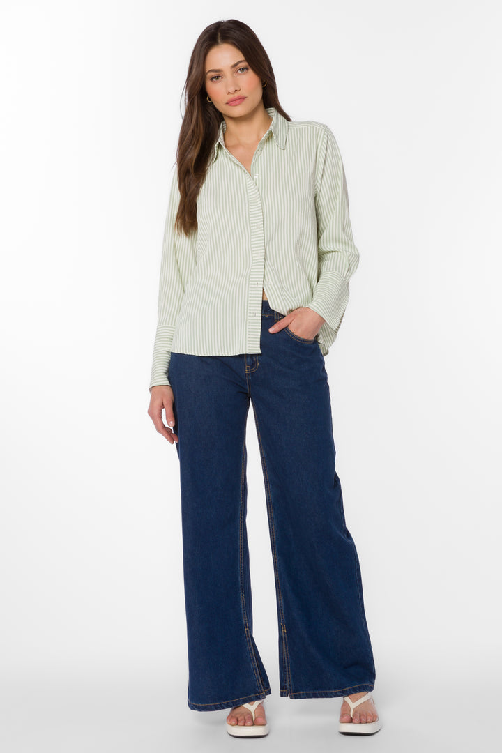 Amaya Sage Stripe Shirt - Tops - Velvet Heart Clothing
