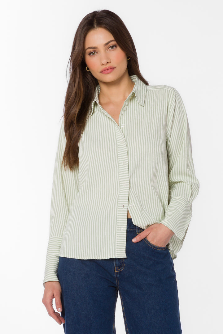 Amaya Sage Stripe Shirt - Tops - Velvet Heart Clothing