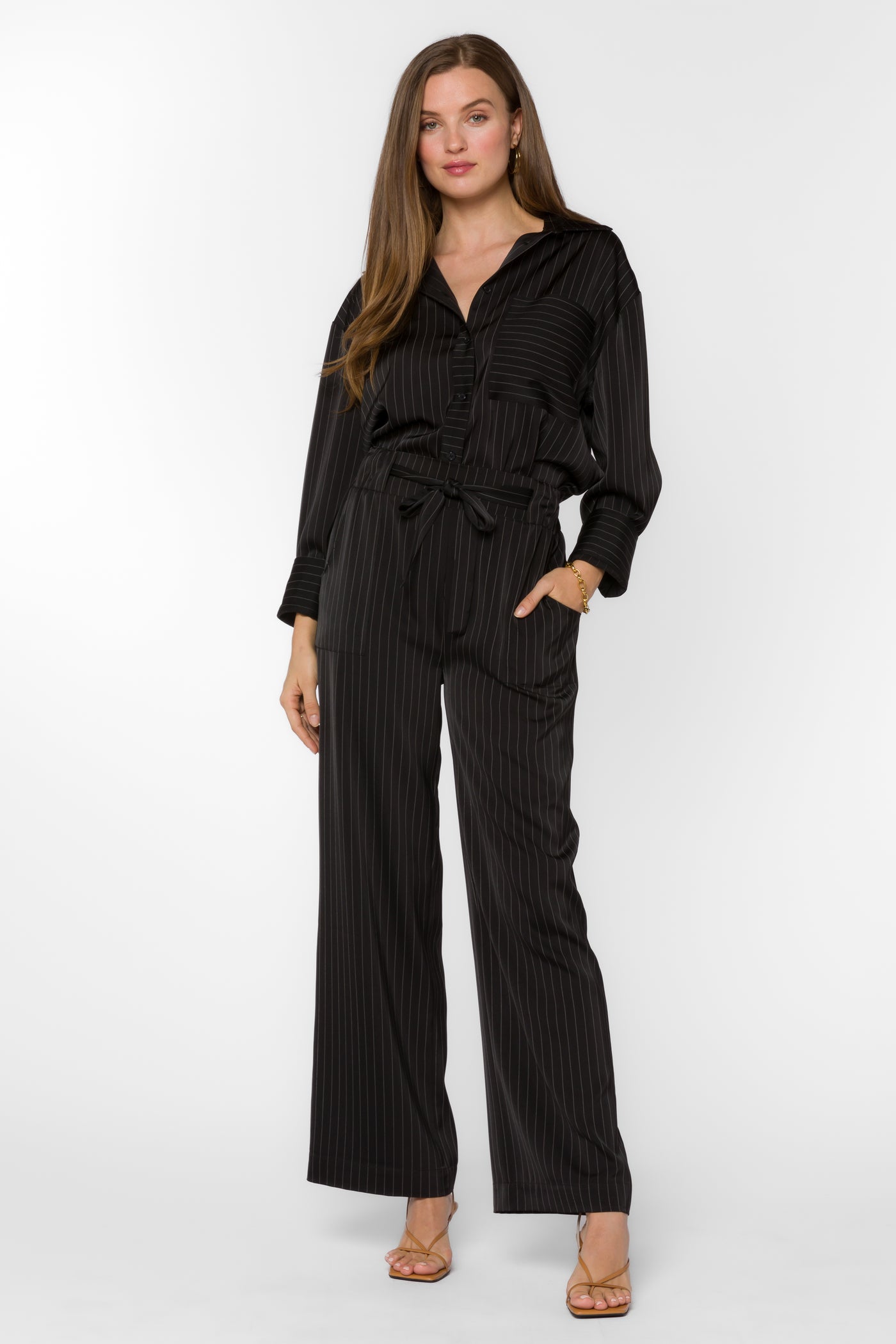 Angeline Black Stripe Pant - Bottoms - Velvet Heart Clothing