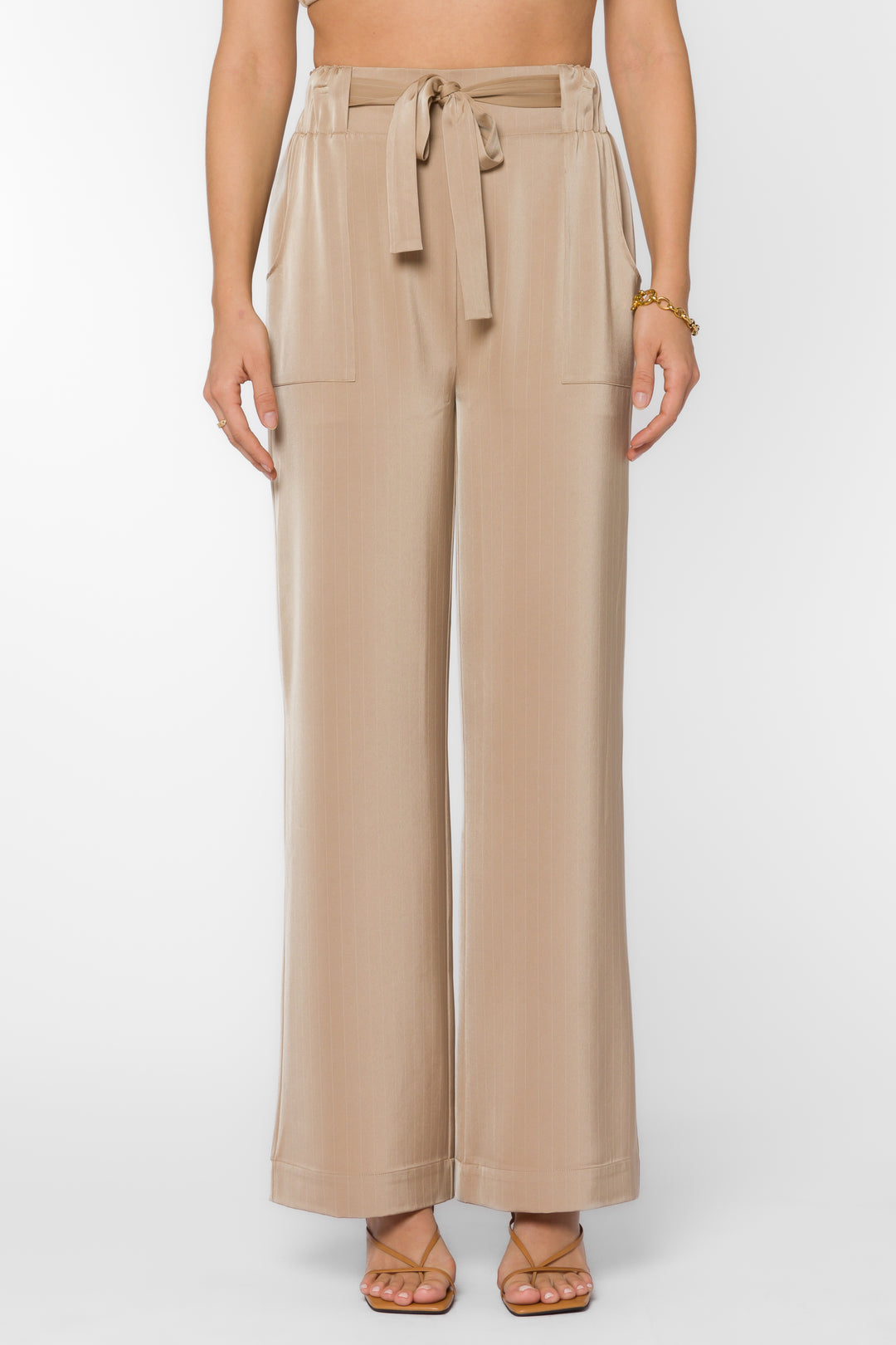 Angeline Taupe Stripe Pant - Bottoms - Velvet Heart Clothing