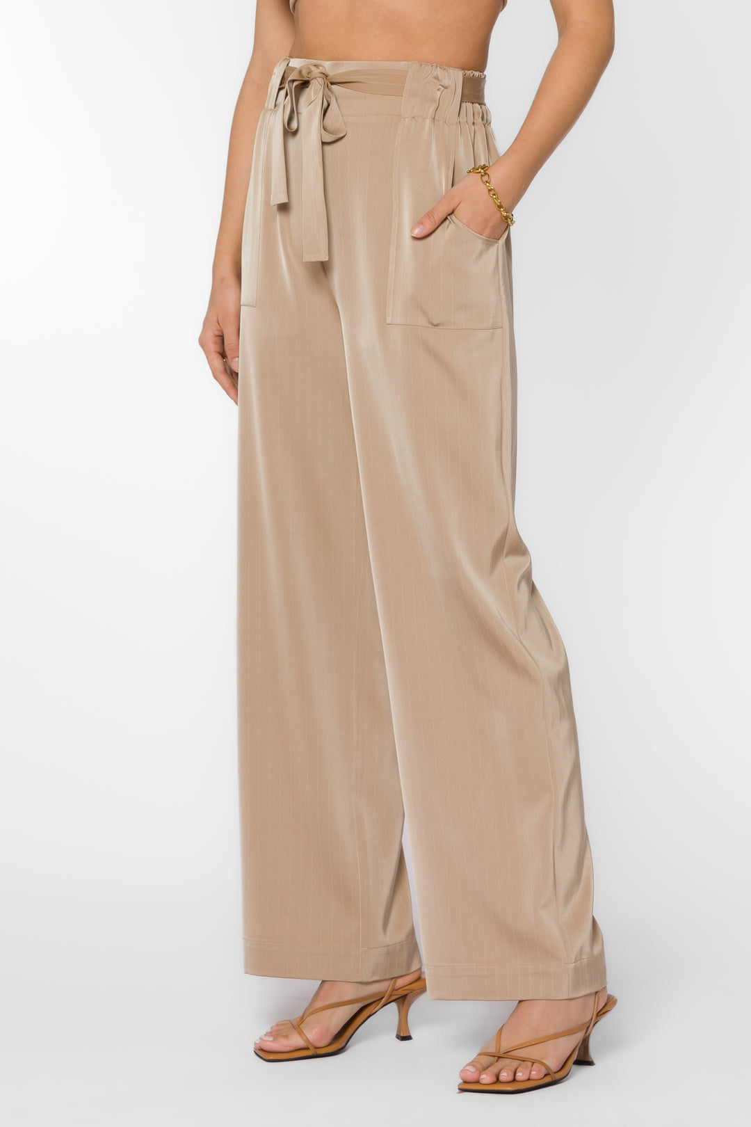 Angeline Taupe Stripe Pant - Bottoms - Velvet Heart Clothing