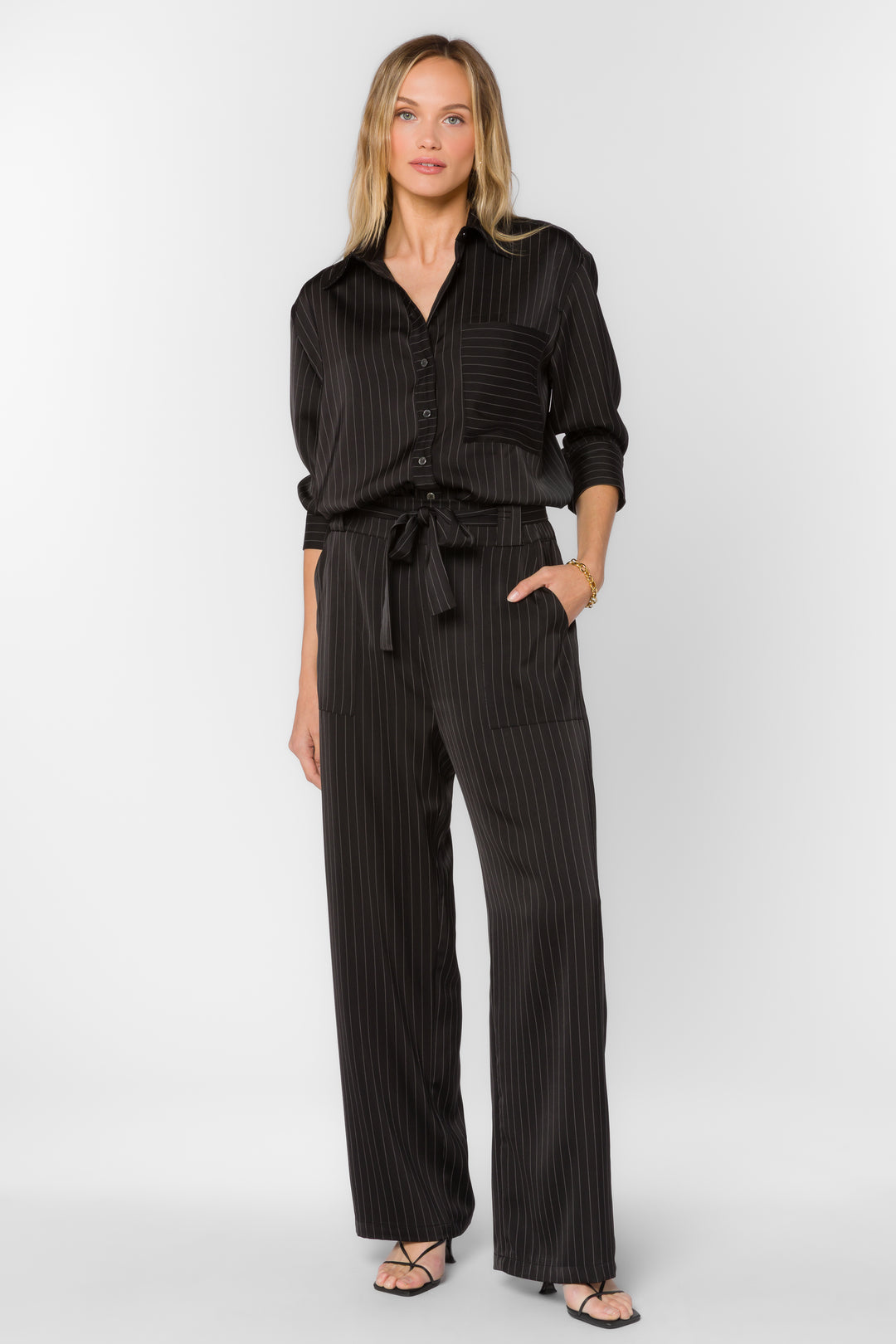 Angeline Black Pinstripe Pants - Pants - Velvet Heart Clothing