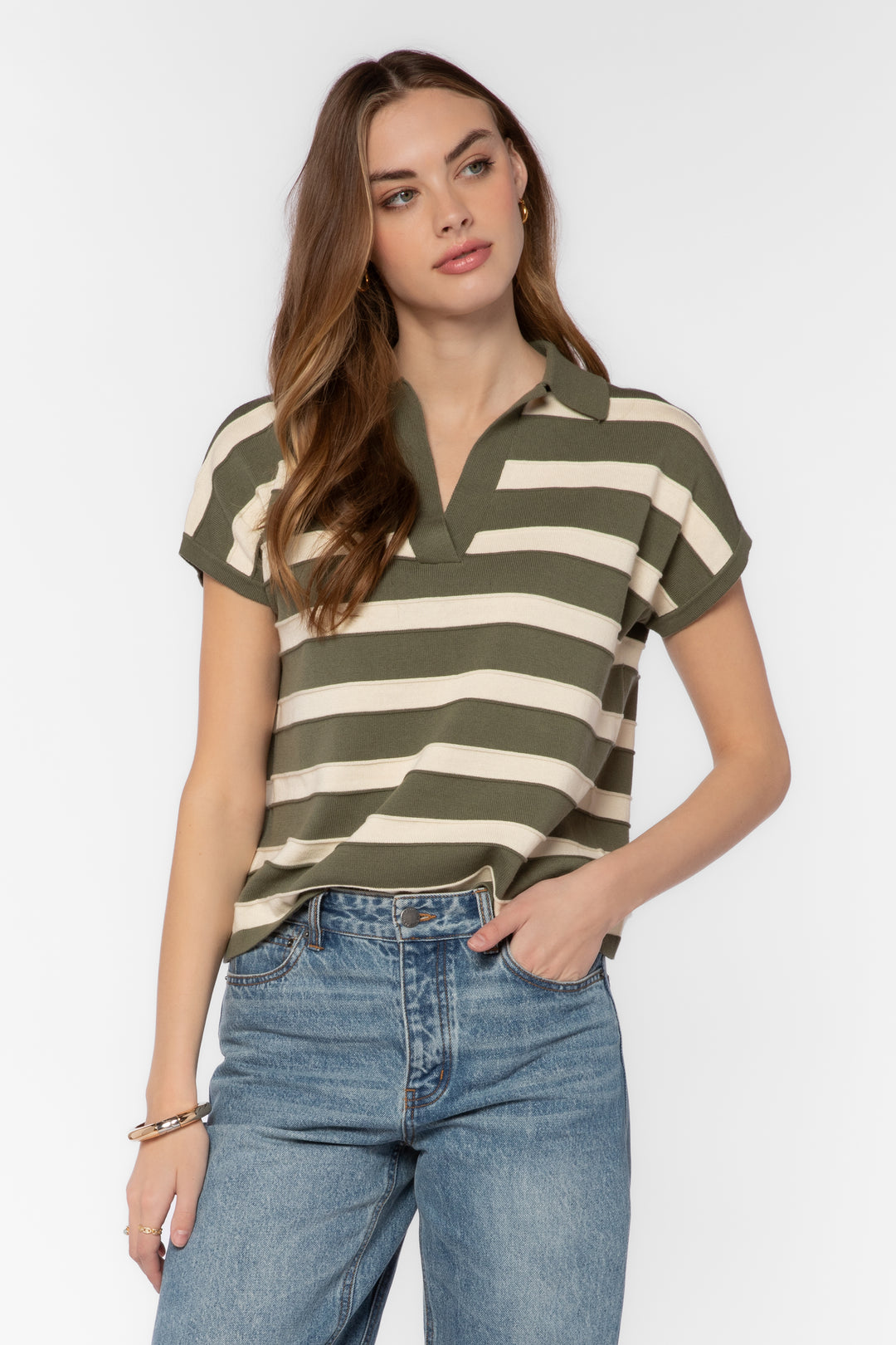 Annabelle Olive Stripe Top
