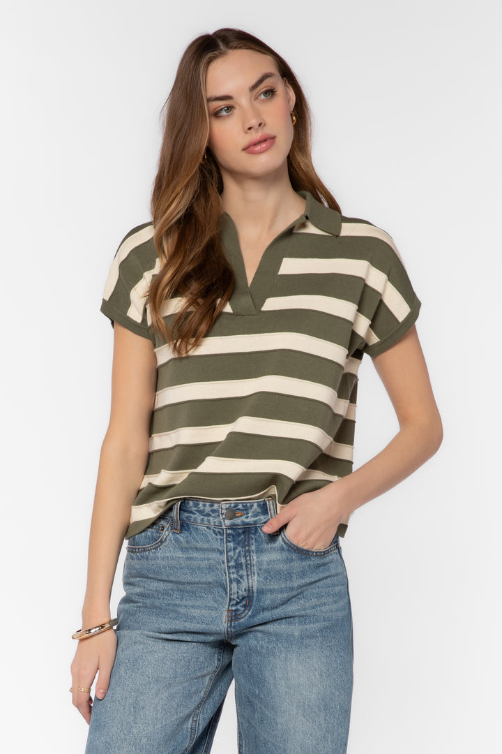 Annabelle Olive Stripe Top