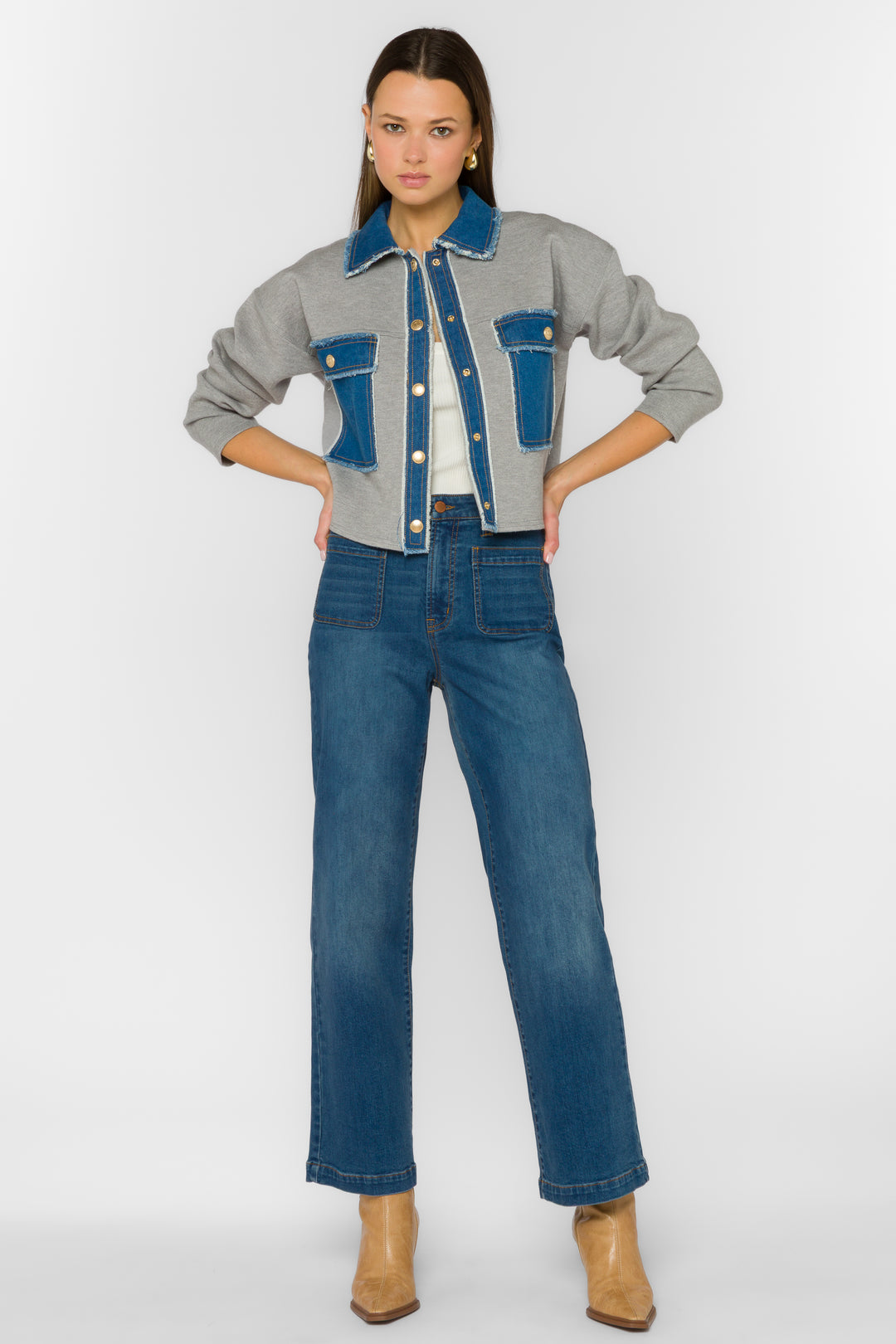 Antonia Grey/Denim Jacket S / Grey/ Denim