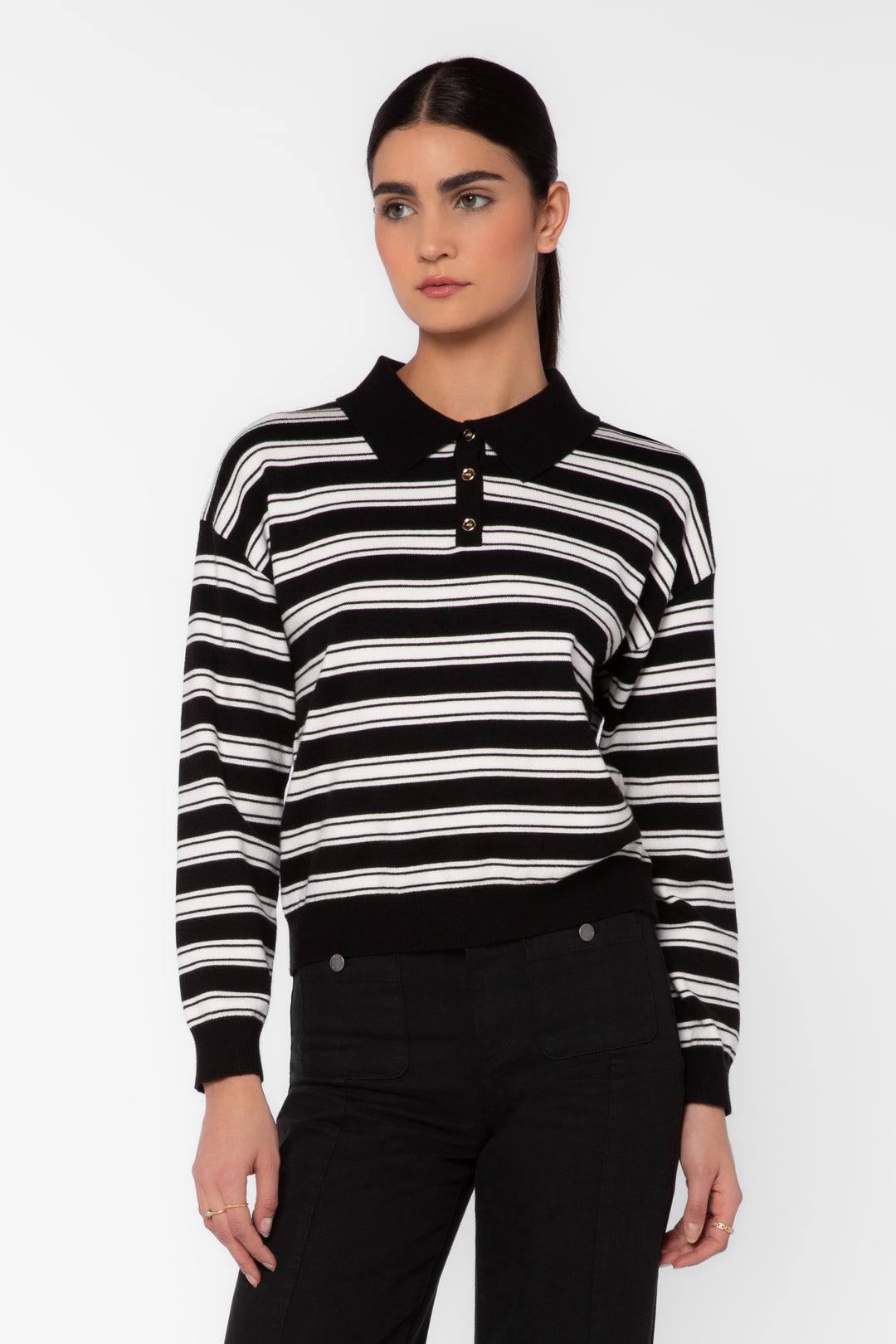 Aubrina Black Rugby Stripe Sweater