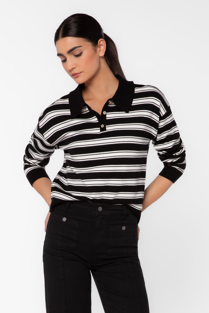 Aubrina Black Rugby Stripe Sweater