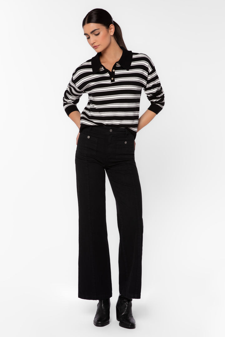 Aubrina Black Rugby Stripe Sweater