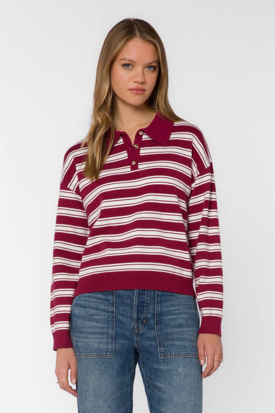 Aubrina Red Rugby Stripe Sweater