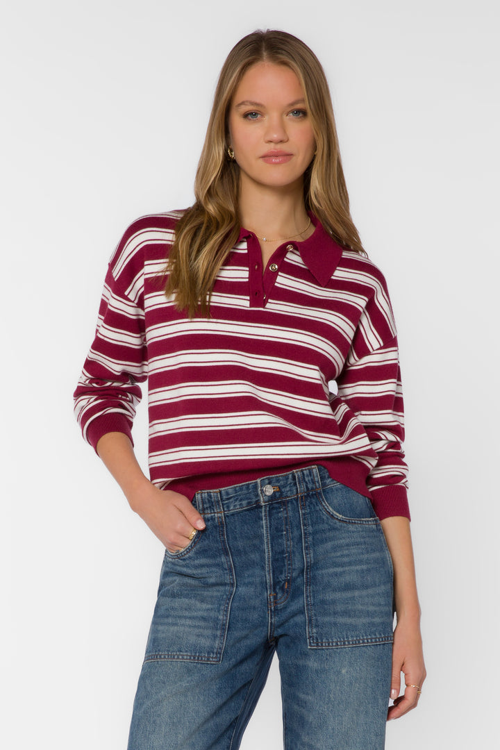 Aubrina Red Rugby Stripe Sweater