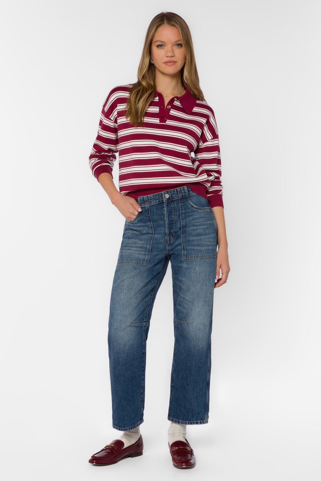 Aubrina Red Rugby Stripe Sweater