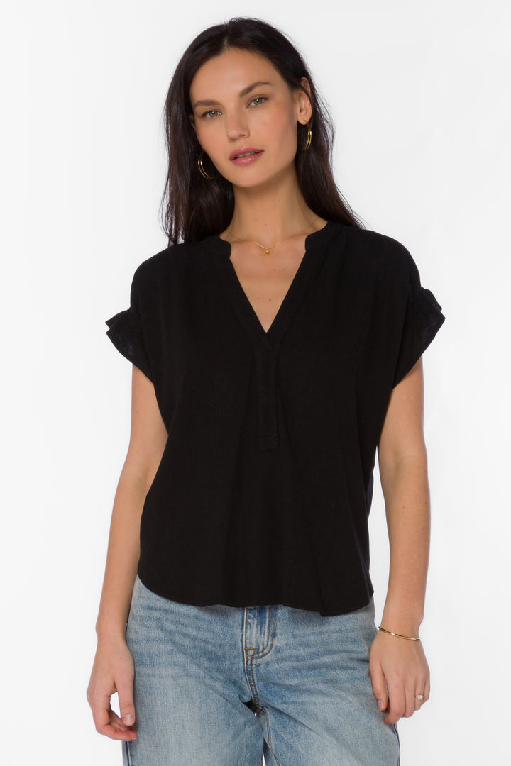 Avery Black Linen Top - Tops - Velvet Heart Clothing