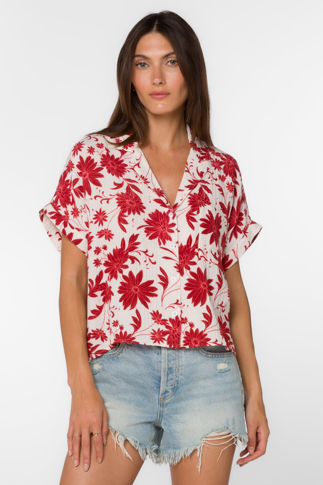 Bane Red Floral Shirt - Tops - Velvet Heart Clothing