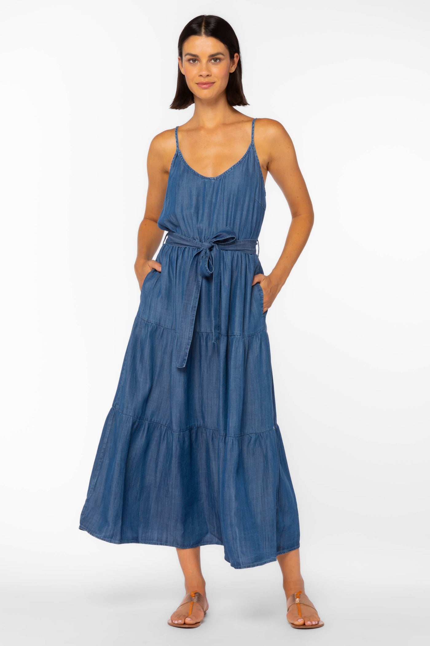 Barbados Blue Calva Tiered Midi Dress - Dresses - Velvet Heart Clothing