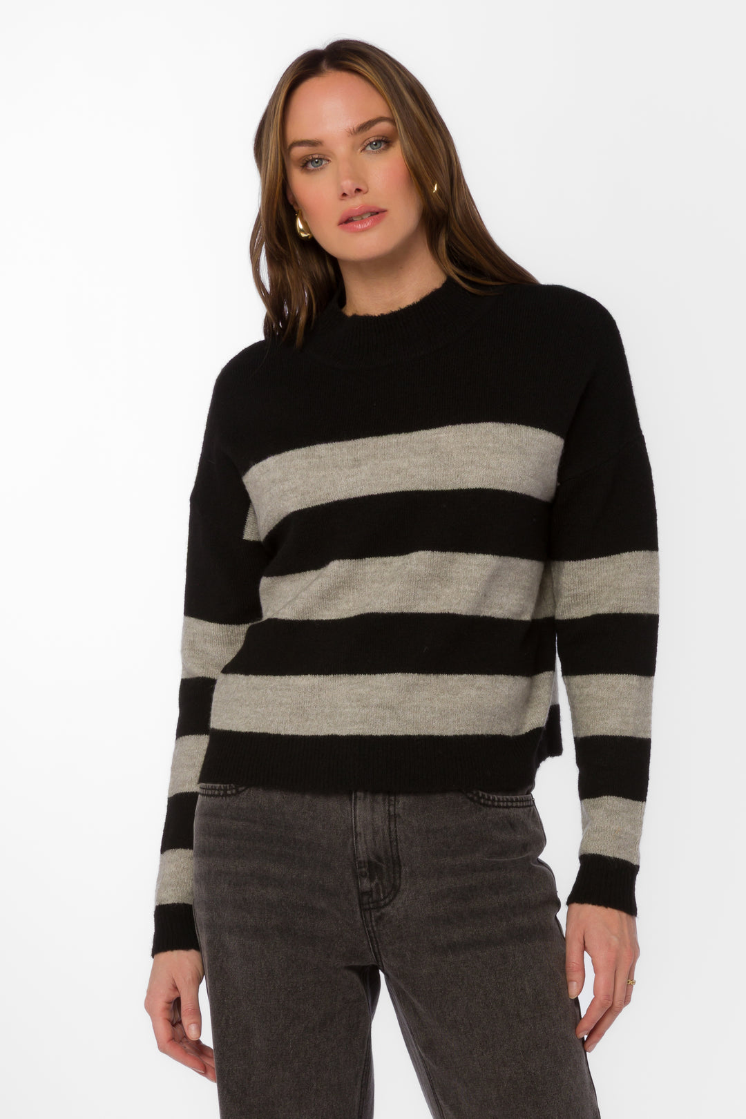 Belinda Black Rugby Stripe Sweater - Sweaters - Velvet Heart Clothing