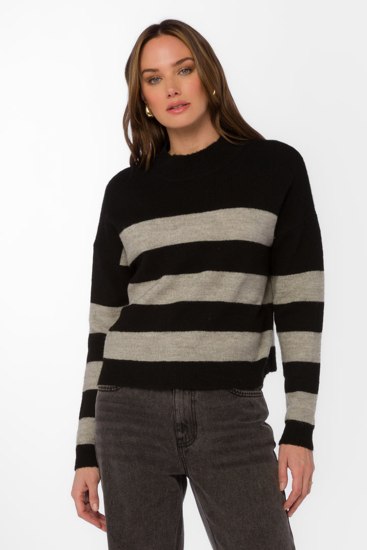 Belinda Black Rugby Stripe Sweater - Sweaters - Velvet Heart Clothing
