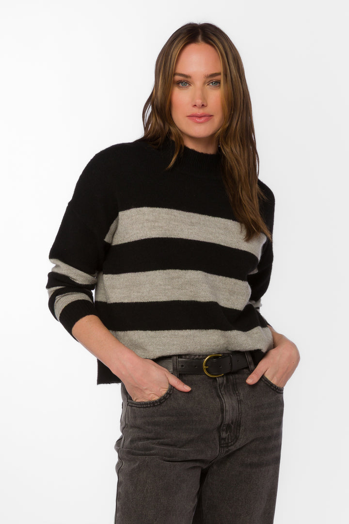 Belinda Black Rugby Stripe Sweater - Sweaters - Velvet Heart Clothing