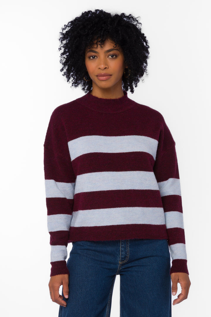 Belinda Bordeaux Rugby Stripe Sweater - Sweaters - Velvet Heart Clothing