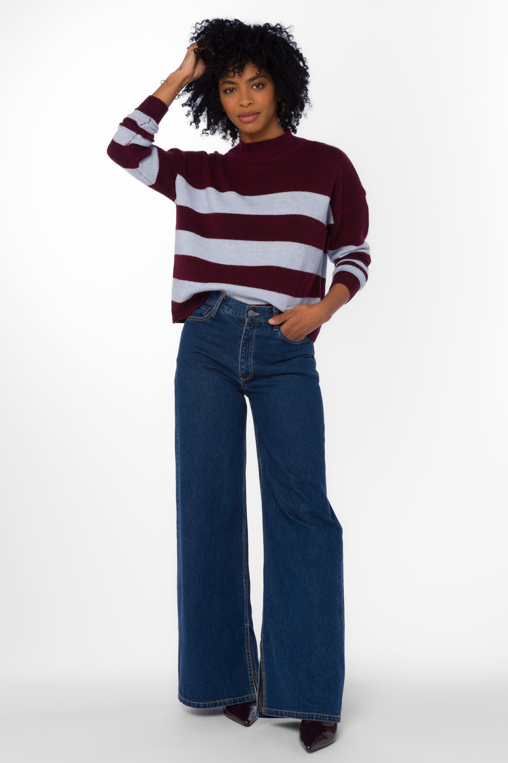 Belinda Bordeaux Rugby Stripe Sweater - Sweaters - Velvet Heart Clothing