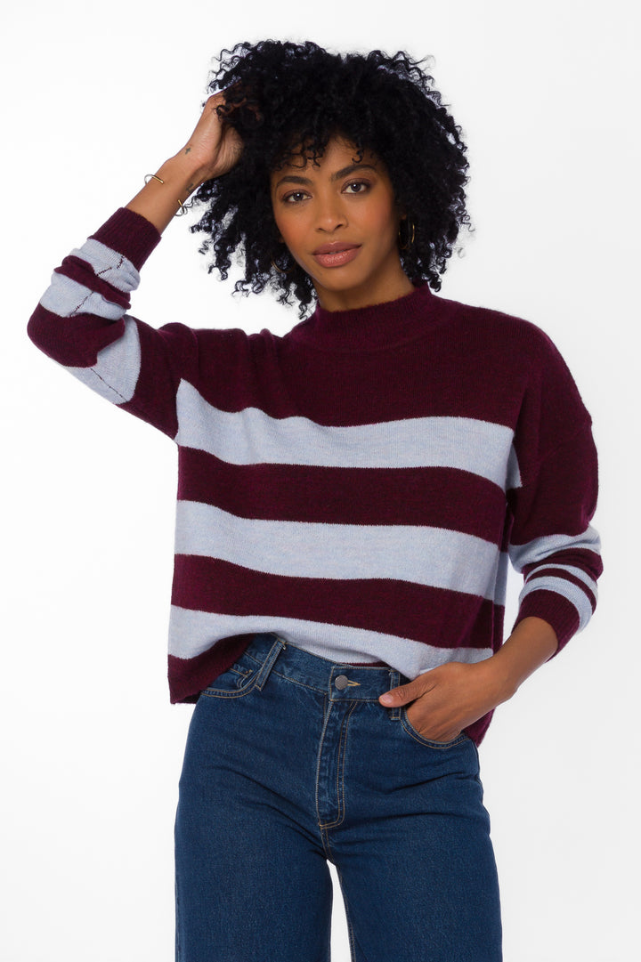 Belinda Bordeaux Rugby Stripe Sweater - Sweaters - Velvet Heart Clothing