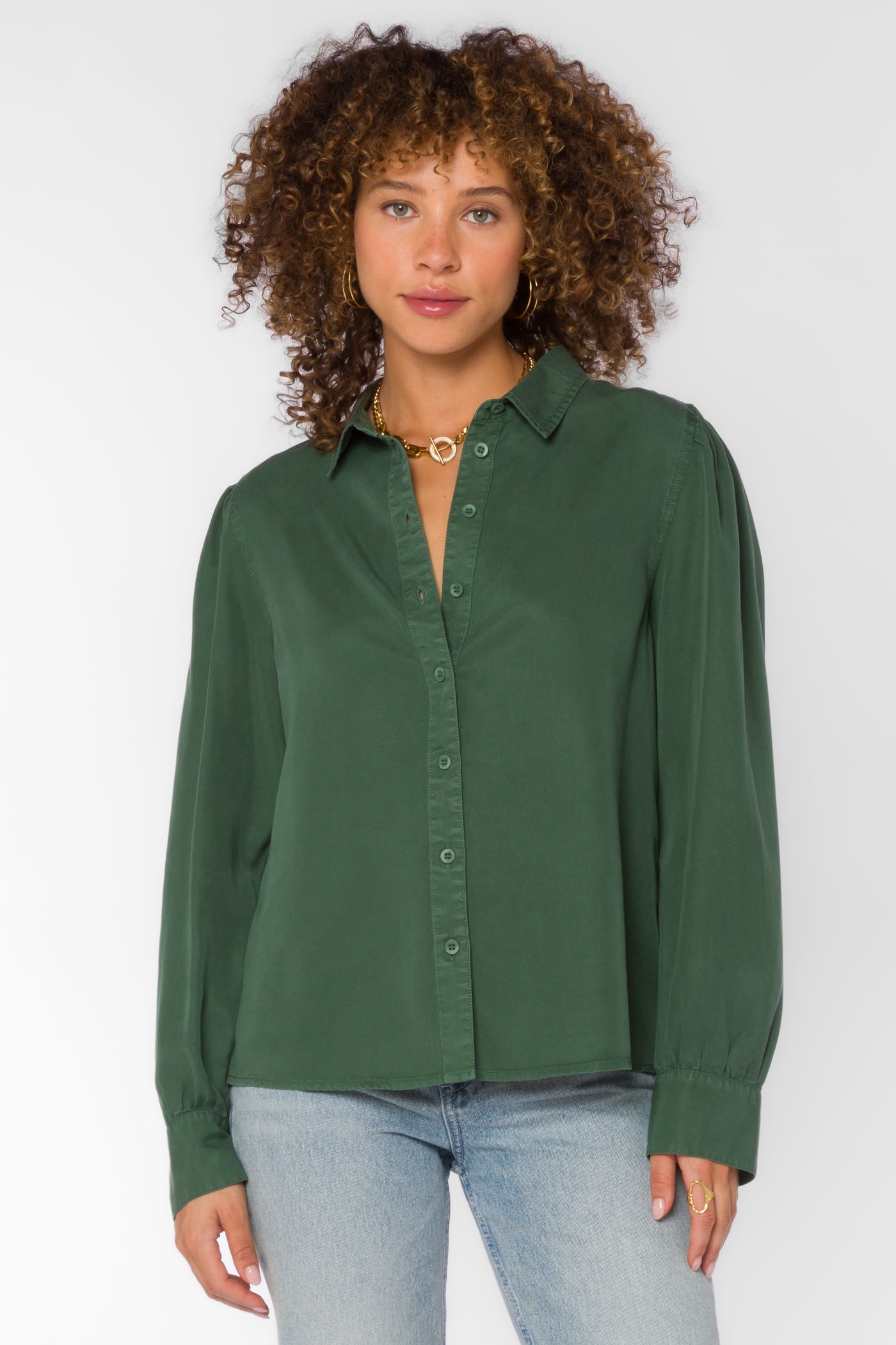 Bellamy Dark Green Shirt - Tops - Velvet Heart Clothing