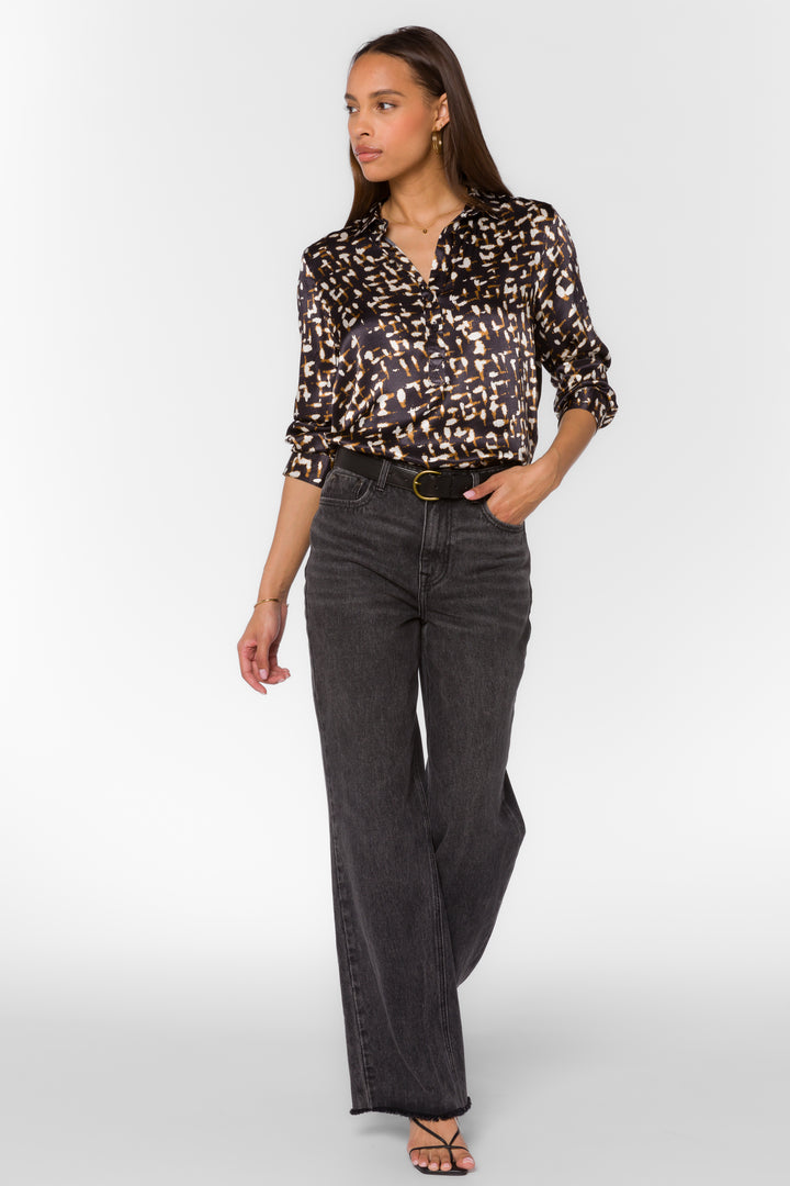 Benedita Black Abstract Geo Shirt - Tops - Velvet Heart Clothing