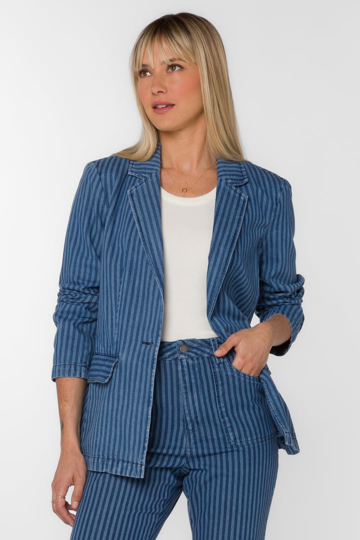 Beni Blue Stripe Blazer - Jackets & Outerwear - Velvet Heart Clothing