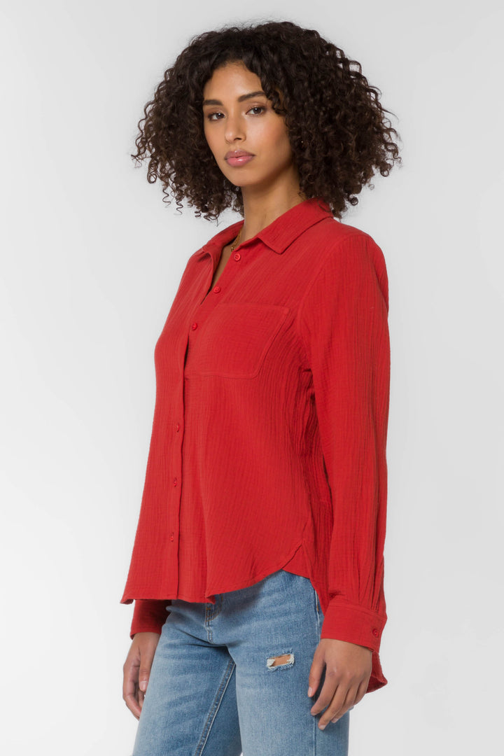 Bennett Red Shirt - Tops - Velvet Heart Clothing