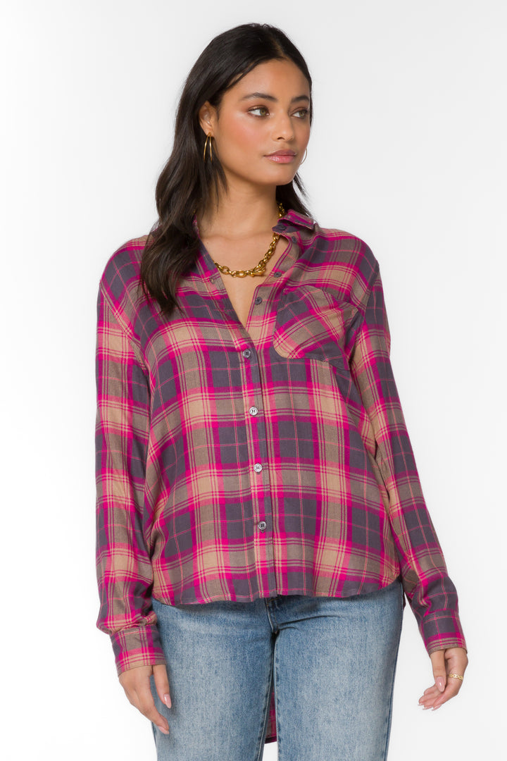 Bennett Fuschia Plaid Shirt - Tops - Velvet Heart Clothing