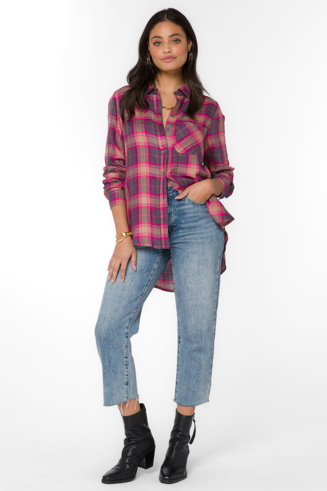 Bennett Fuschia Plaid Shirt - Tops - Velvet Heart Clothing