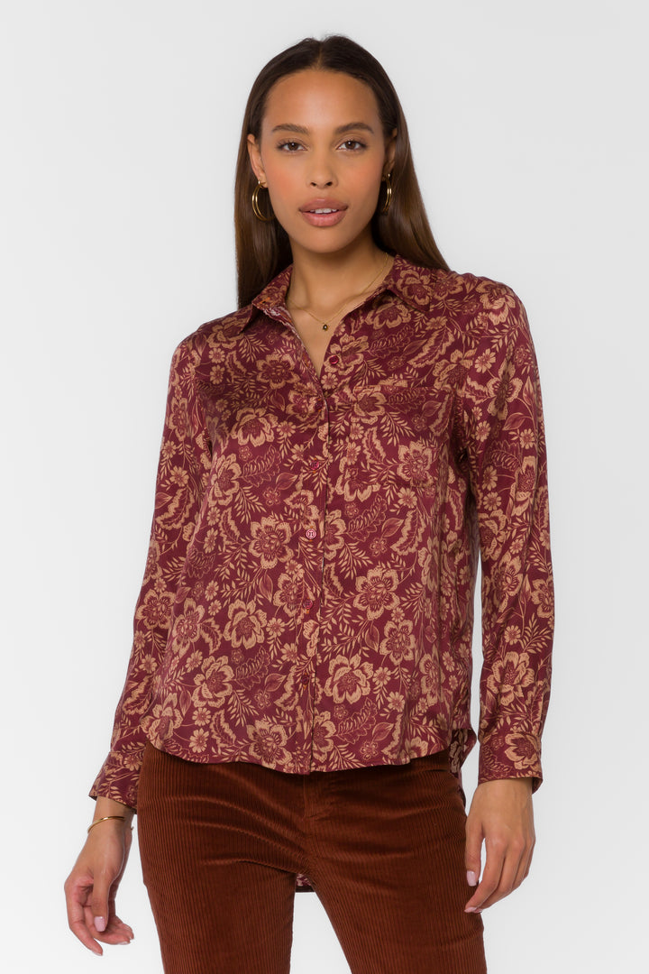 Bennett Sangria Floral Shirt - Tops - Velvet Heart Clothing